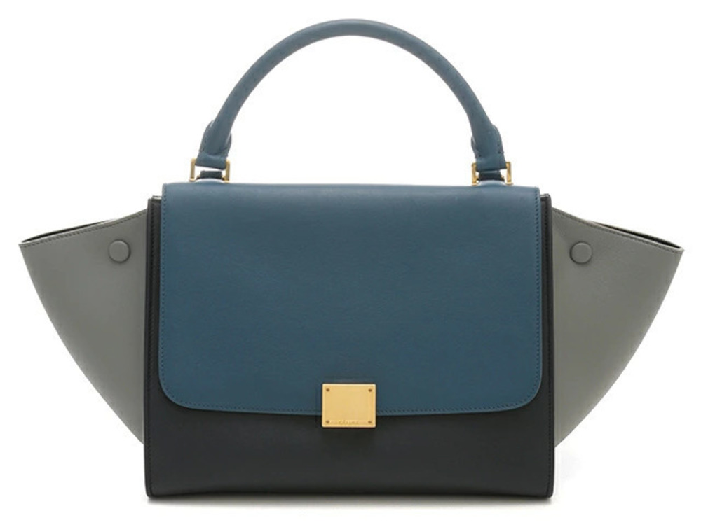 Celine Calfskin Gray Handbag Blue Black Trapeze Blue Black